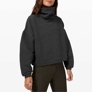 Lululemon Peaceful Moments Funnel Neck Pullover Grey Textured Cotton Sz S/M